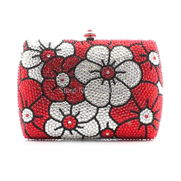 

Crystal Decorated Flower Pattern Handmade Hard Clutch Evening Bag New Women Bag