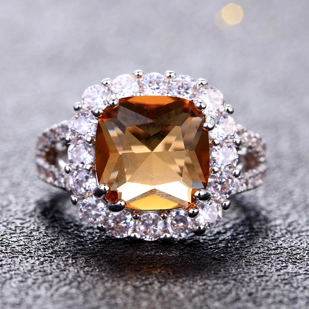 Charms 10X10Mm Square Citrine Rings For Women Men 925 Silver Jewelry Ring With Aaaa Cubic Zirconia Wedding Party Gift Wholesale huismerk kopen in de aanbieding Charms 10X10Mm Square Citrine Rings For Women Men 925 Silver Jewelry Ring With Aaaa Cubic Zirconia Wedding Party Gift Wholesale huismerk kopen in de aanbieding
