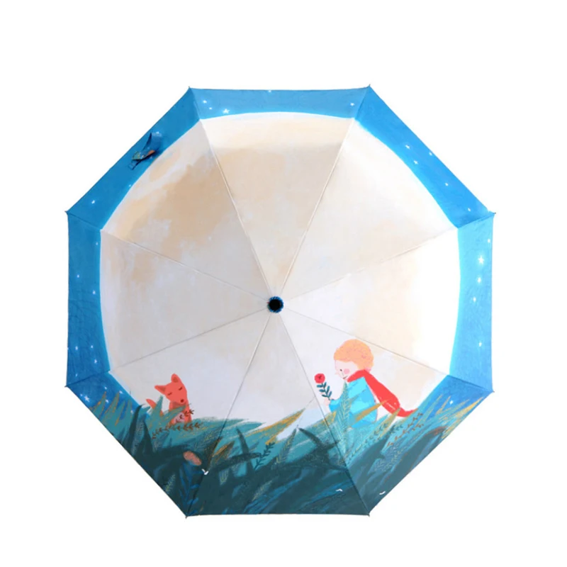 

Boy Fox Paiting Folding Umbrella Little Le Petit Prince Three Folding Umbrella 8 Rib Wind Resistant Frame For Women Umbrella