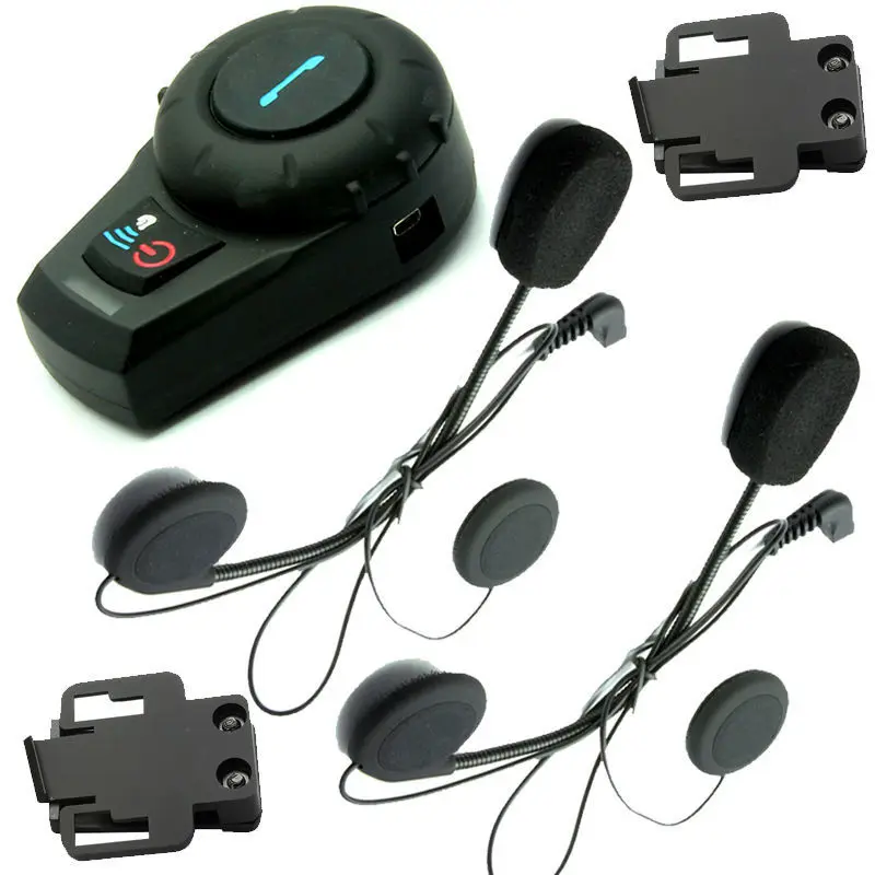 Набор из мотогарнитур, домофона+ 2 микрофона+2 динамика+2 наушники+ кронштейн 500 м Bluetooth и с FM радио