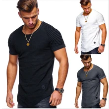 Полосатый Тонкий сплошной цвет с короткими рукавами мужской бодибилдинг фитнес простой белый черный серый зеленый