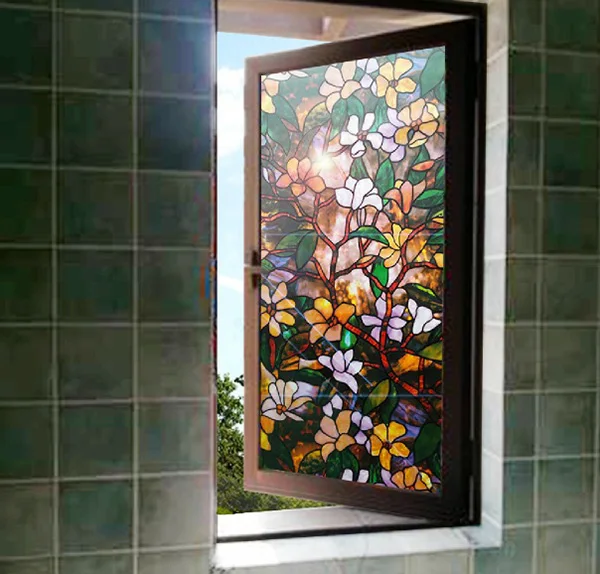 Новая статическая цепляющаяся витражная плёнка на стекла, окна, Лист Винограда, магнолия, Орхидея, цветок булыжника, Конфиденциальная текстурированная ткань, Raamfoli 45x100 см