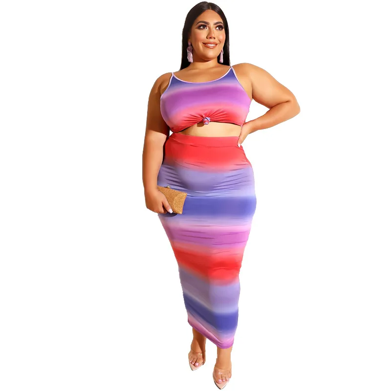 

Sexy Two Piece Set Club Outfits Tie Dye Crop Top And Midi Skirt Set Bodycon 2 Piece Summer Clothes Women Matching Sets Plus Size