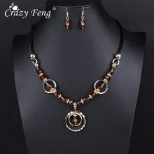 Crazy Feng роскошный акриловый бисер круглый кулон ожерелья висячие серьги набор украшений для женщин винтажный костюм в дубайском стиле ювелирные изделия NE+ EA