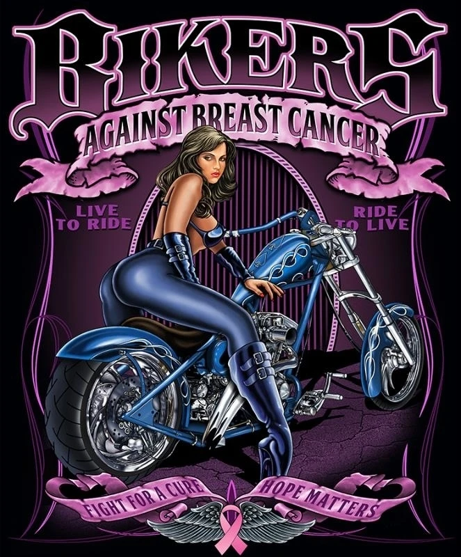 BIKERS AGAINST BREAST CANCER GIRL BIKE  BLACK TEE SHIRT SIZE M - TJB20