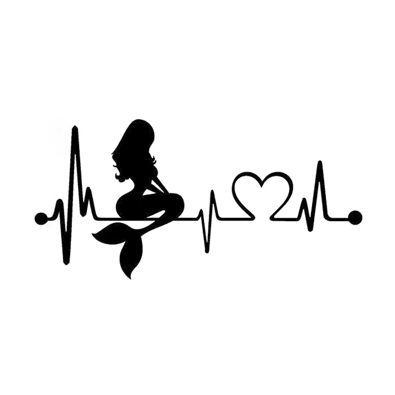 

18.2cm*9.1cm Mermaid Heartbeat Lifeline Fashion Motorcycle Car Sticker Black/Silver S3-4956