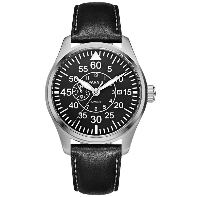 Parnis Pilot IIN Seriers светящийся мужской кожаный ремешок для часов модные автоматические самозаводные механические часы наручные часы - Цвет: Кофе