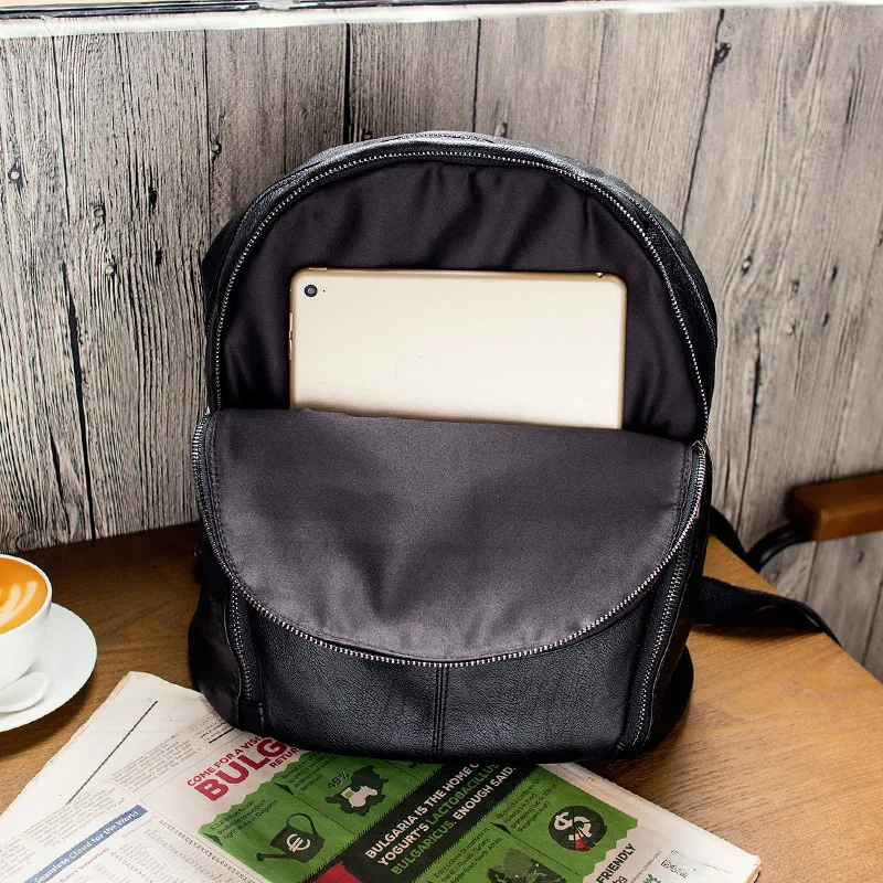  Women Backpack PU Leather School Backpacks For Teenage Girls Black Soft Casual Travel Bolsas Femini - 32919811215