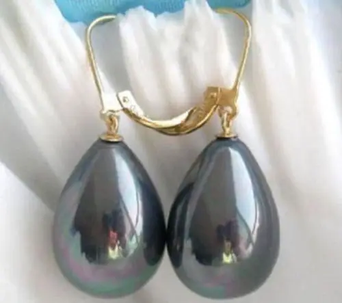 

new 14X16MM AAA BLACK shell pearl earrings