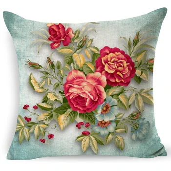 

Colorful flower Euro style art print cushion cotton linen home decor pillow napping hug decorative pillows for sofa bed 45x45cm