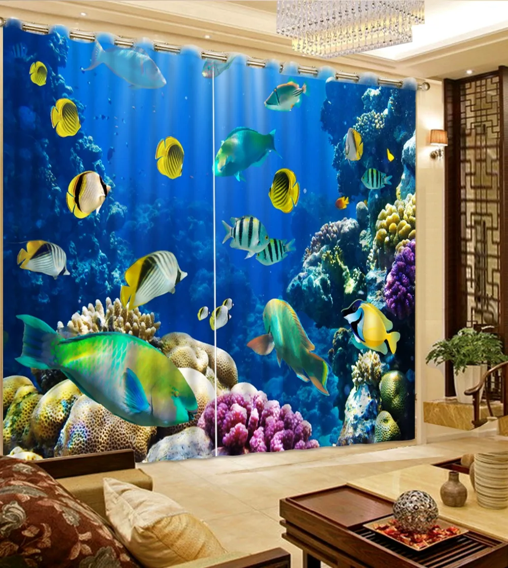 

Drapes Cortinas custom curtains Fish Coral Underwater World photo print curtains modern living room curtains