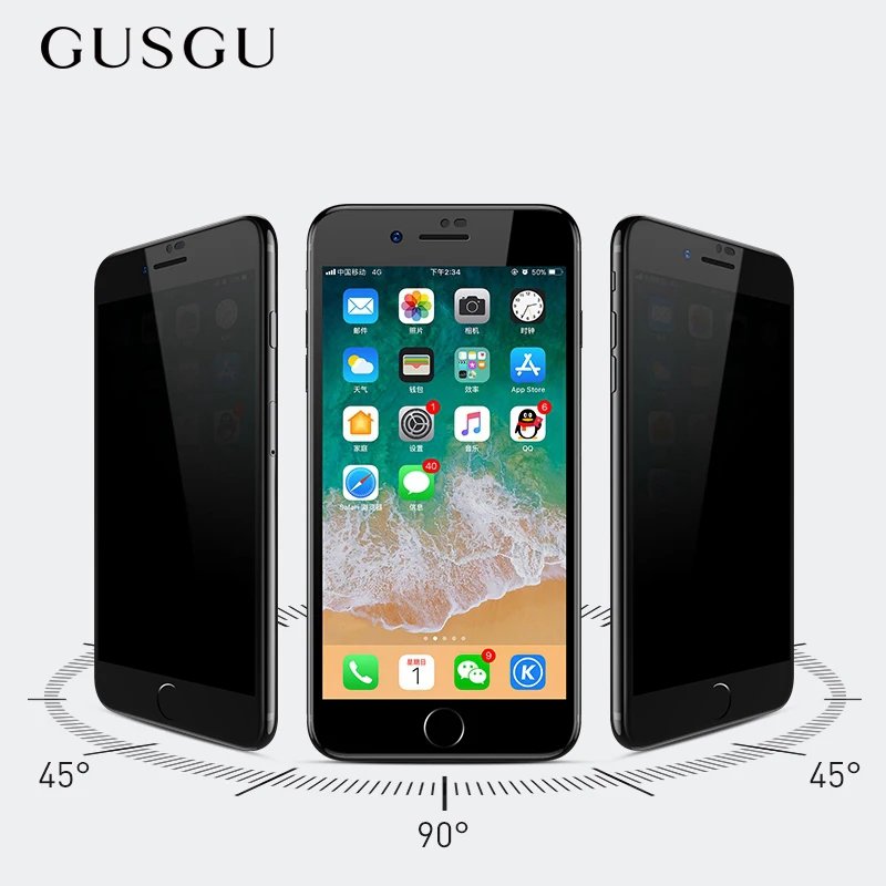 GUSGU анти шпионское закаленное стекло для iPhone 8 7 Plus защита экрана от подглядывания