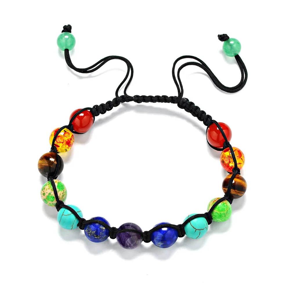 

13 Pieces Of 8MM 7 Colors Rainbow Treatment Aura Stone Pulse Round Braid Bracelet Pray Balance Beads Charms Bracelets Party Gift