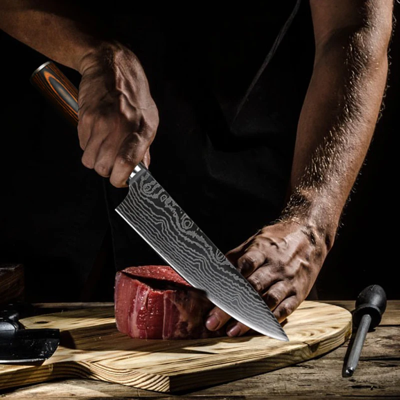 Chef Knife Imitation Damascus steel 7CR17 440C Santoku kitchen Knife Sharp Cleaver Slicing Knife Gift Knife High quality