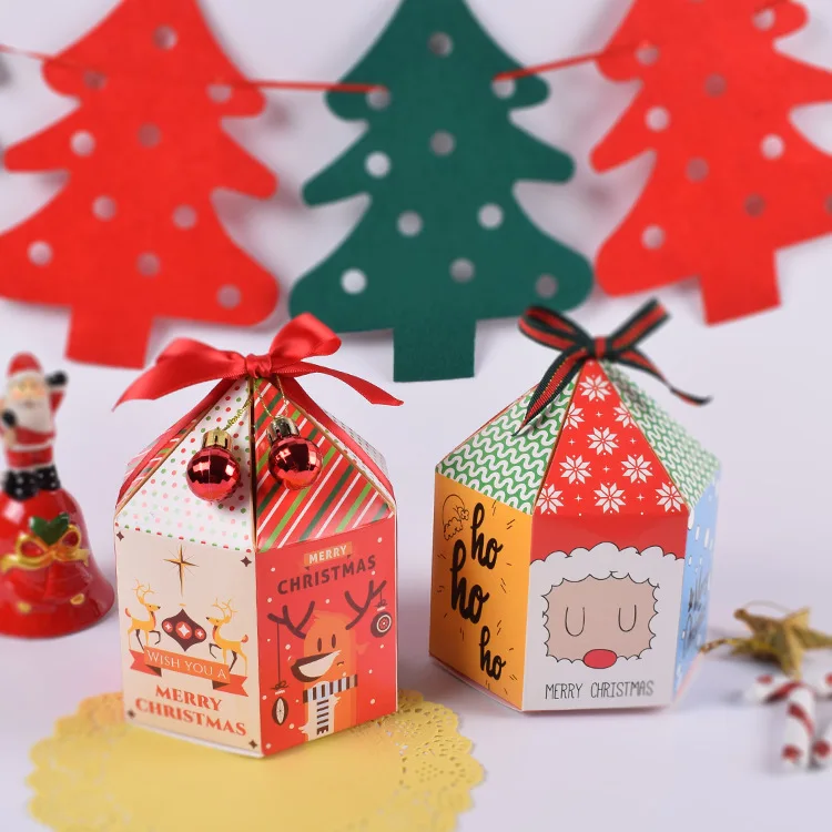 Новинка 12*9 см 12 шт. Рождественский Санта Клаус забавная бумажная коробка для праздничная подарочная упаковка коробка для хранения конфет в форме дома