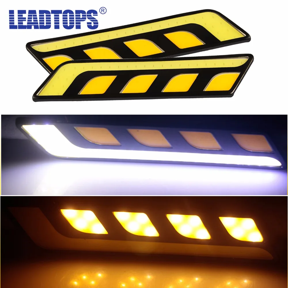 

2pcs Drl Turn Light The New Car COB turn Day Line Lamp Super Bright Modified Waterproof Dual Band To Turn Day Line Lights G