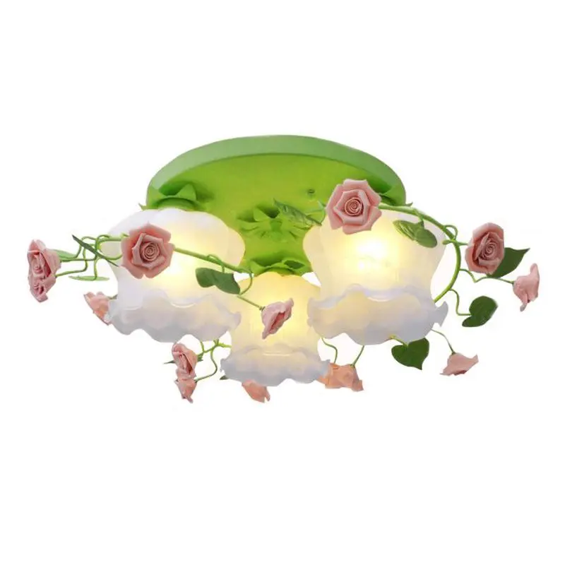 OOVOV цветы принцесса комната потолочный светильник пасторальная железная девушка комната потолочный светильник спальня кабинет принадлежности для потолочного светильника - Цвет корпуса: Зеленый