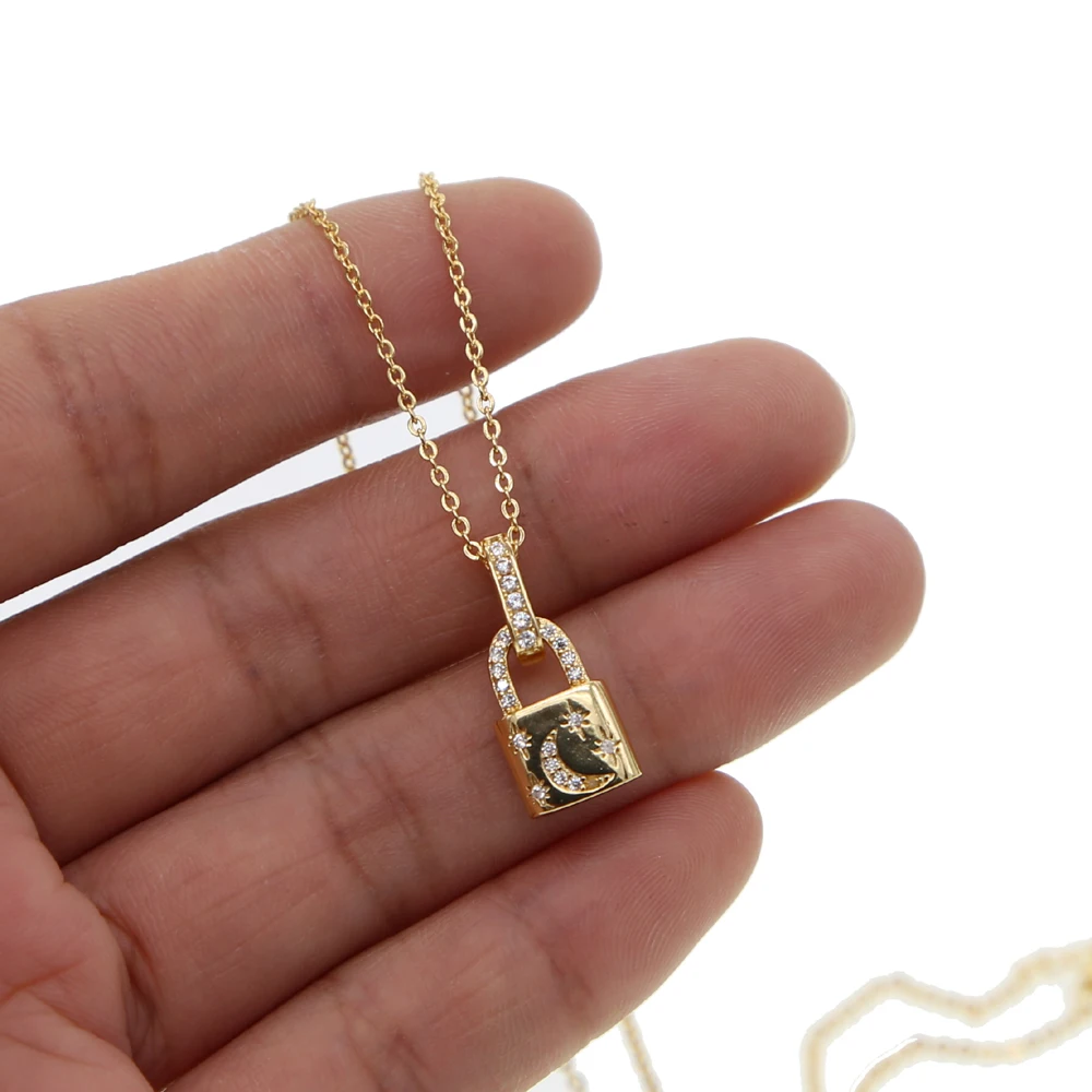 Простой золотистый Подвеска "замок" крупная Длинная цепочка ожерелье для женщин ювелирные изделия подарок ожерелье Подарки