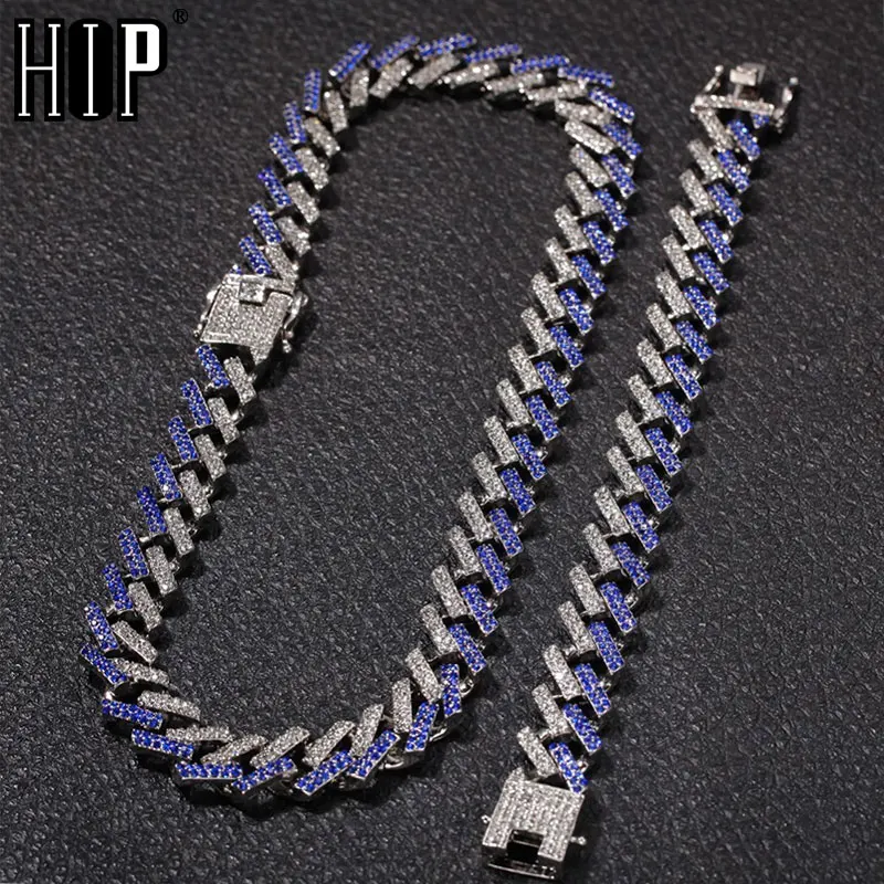 

Hip Hop 2PCS/Set Iced Out Necklaces & Bracelets 15MM Miami Zircon Cuban Chain Rhinestone 16/18/20/24/ inch For Men Jewelry