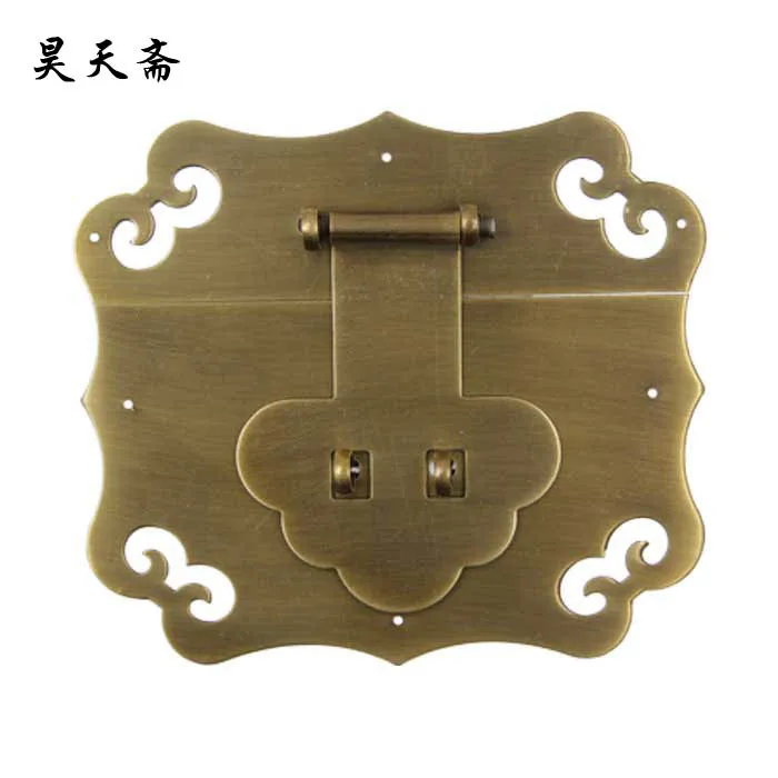 

[Haotian vegetarian] copper antique Chinese wooden box padlock brand furniture accessories HTN-068 tri-color clouds