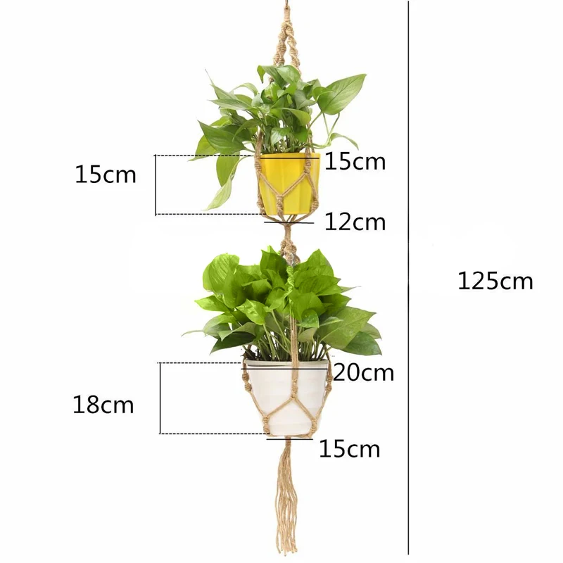 125cm Macrame Plant Hanger Basket Flowerpot Plant Holder Macrame Hanging Vintage Knotted Lifting Rope Garden Home Decoration