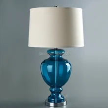 Американский современный стеклянный стол, лампа для спальни, прикроватная лампа, минималистичный средиземноморский синий светильник для комнаты