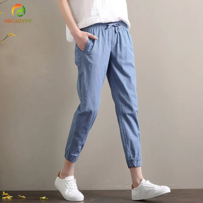 Большие размеры летние хлопковые льняные брюки для женщин Pantalon Femme штаны с