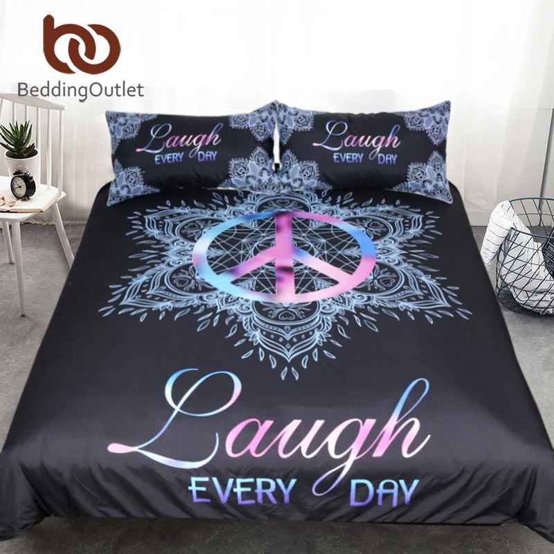 

BeddingOutlet Peace Symbol Bedding Set Lotus Romantic Duvet Cover Set Mandala 3pcs Home Textiles Queen Size Floral Bedclothes