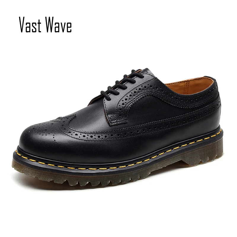 

Vastwave Genuine Cow Leather Vintage Formal Brogue casual Men's Leather Shoes Retro Thick Soles Low Upper Shoes Carved Shoes