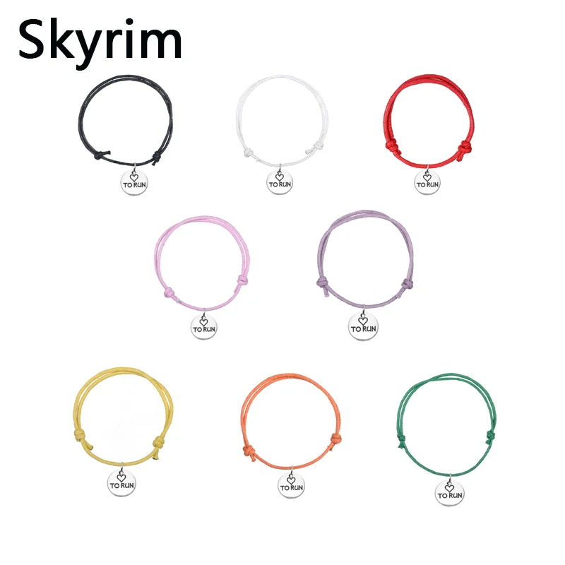 

Skyrim 10pcs/lot Round Charms With To Run Alphabets Adjustable Fashion Wax Cord Braceletes Unique Design For Women Gifts
