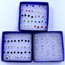 20 пар/компл., украшенные разноцветными кристаллами серьги-гвоздики Комплект сережек для женщин ювелирные изделия Стразы Сережки для пирсинга пакет набора/партия Bijouteria brincos