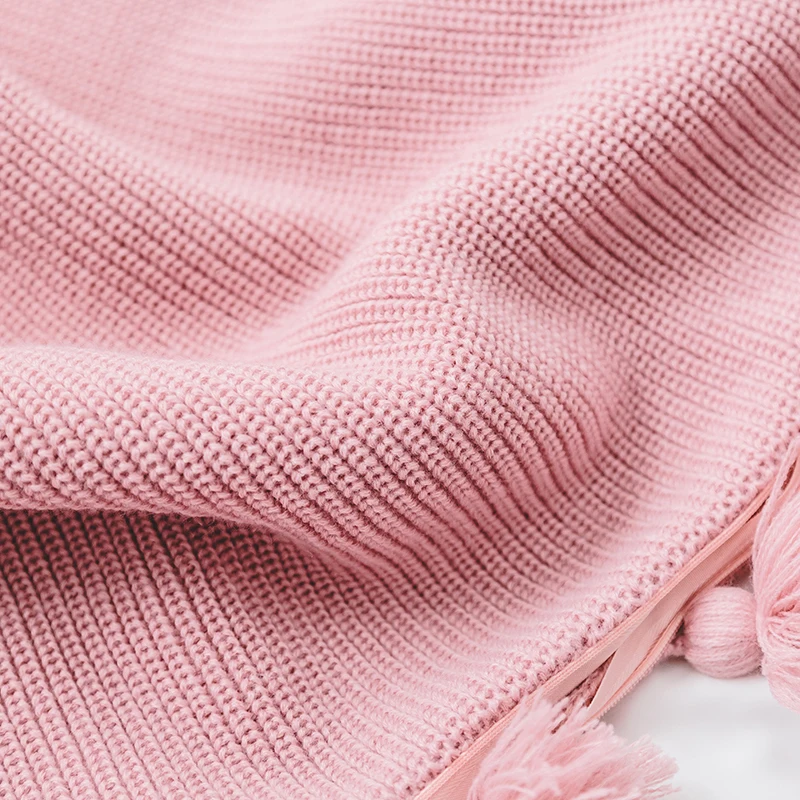 IDouillet декоративная трикотажная наволочка для подушки кровать Осенняя наволочка с помпонами кисточки квадратная 1" x 18" розовый зеленый бежевый