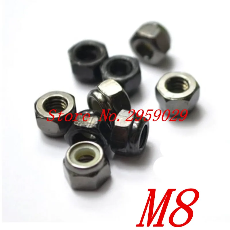 50pcs/lot DIN985 M8 Nylon Lock Nut Steel With Blacknylon lock nutnut