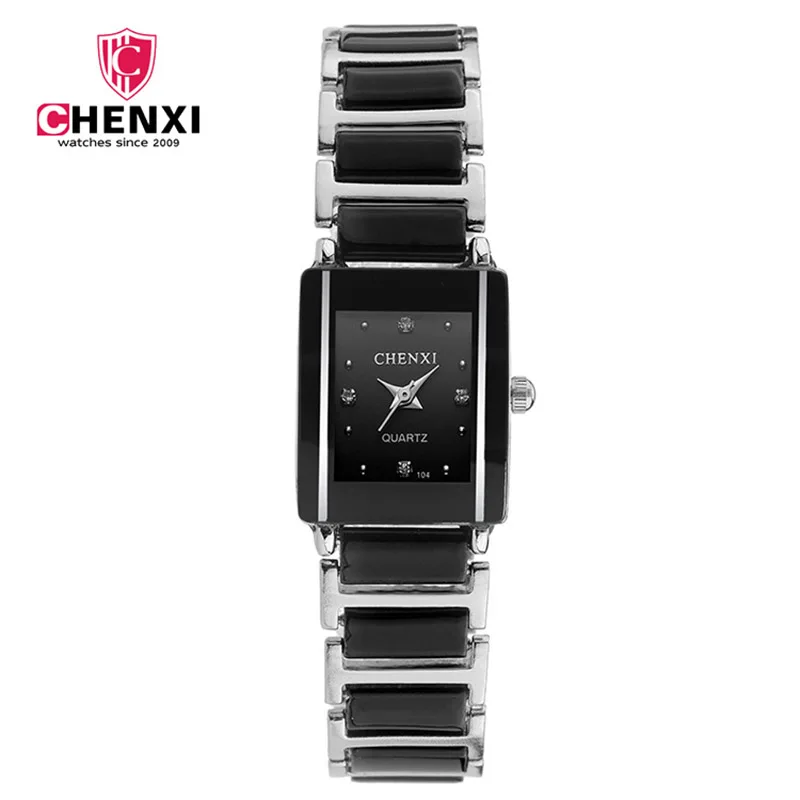CHENXI Brand Lady Watch Elegant Black Ceramics Simple Minimalism Small Narrow Quartz Casual Watch Woman Rhinestone Wristwatch