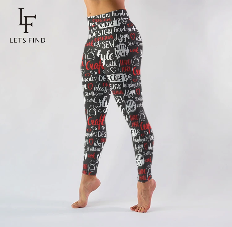 

LETSFIND 2019 Fashion Style Push Up Letter Print Leggings Women High Waist Fitness Leggings Elastic Workout Leggings