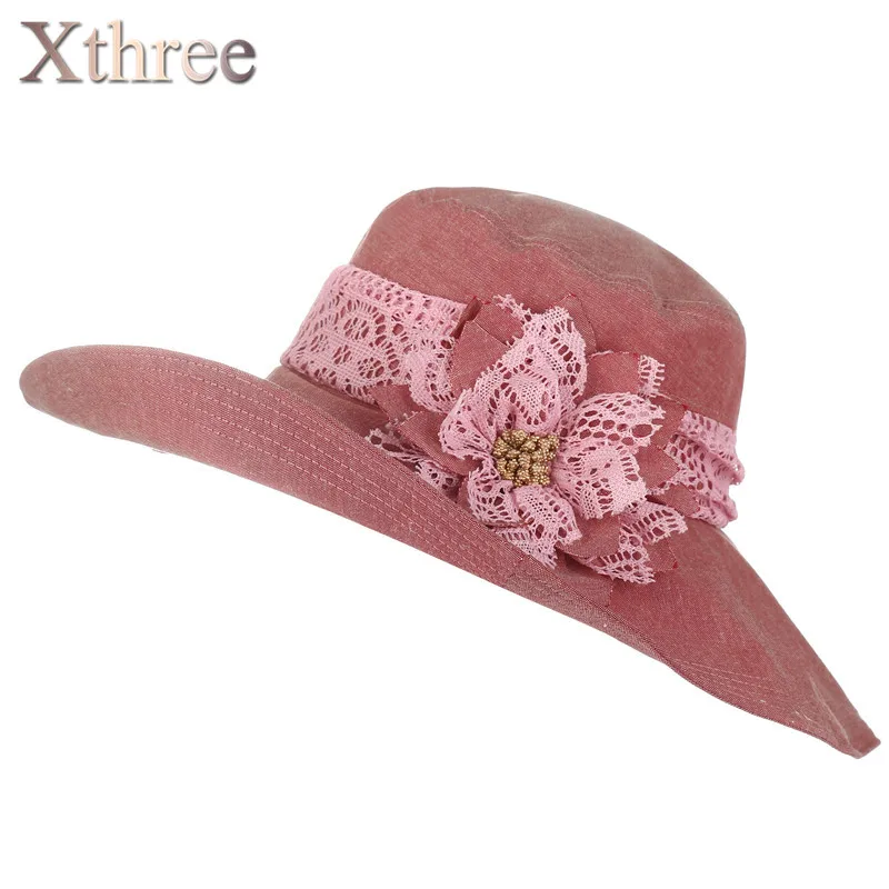 Xthree chapeu feminino Солнцезащитная шляпа для женщин дизайн цветок Складная летняя шляпа пляжная винтажная Sinamay чародей - Цвет: dark red