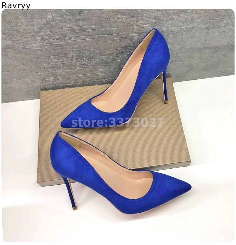 

Blue Suede leather Woman high heel Pointed Toe Sexy Pumps Thin heel female party dress shoes stiletto heels OL outfit slip-on