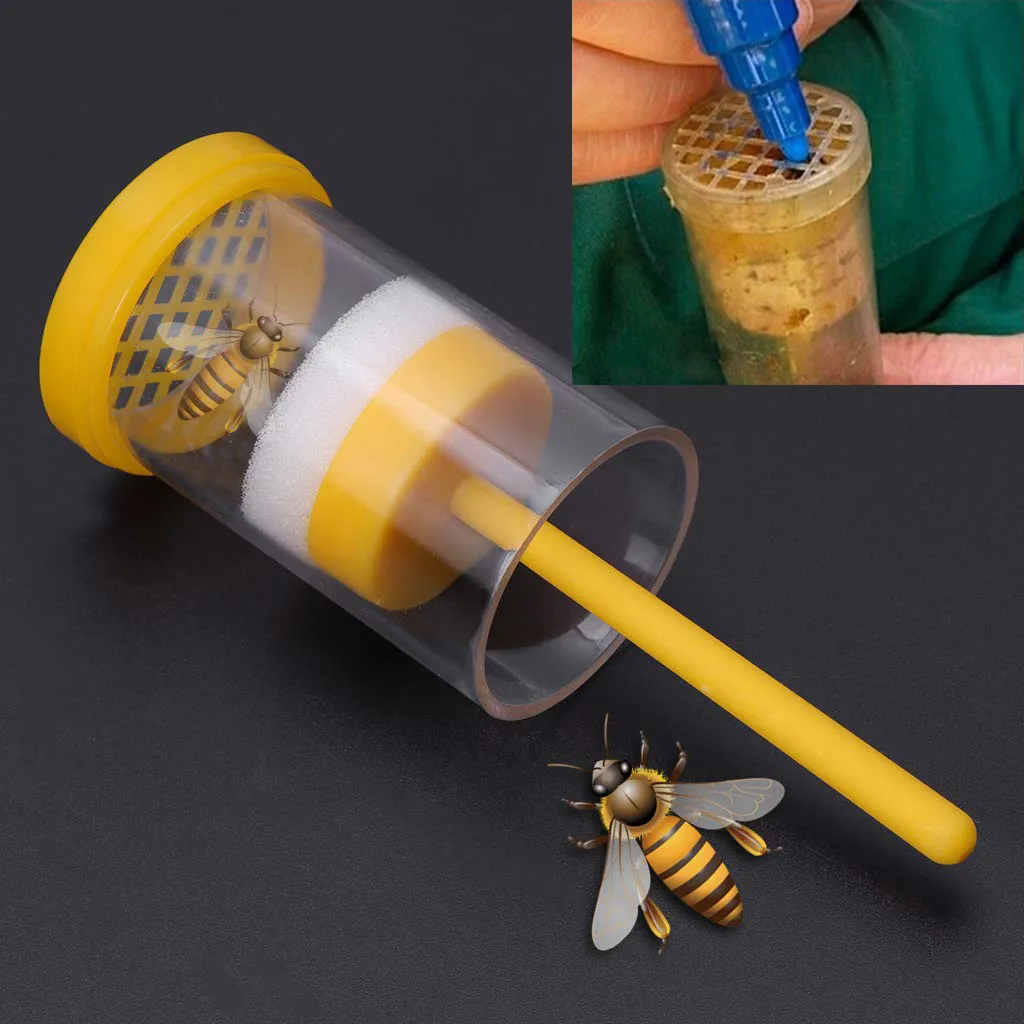 

Bee Catcher Yellow Plastic Farm Marker Bottle Plunger Plush Beekeeper Tool 9.5*4.5*4.5cm 30g Queen bee bottle 100% Brand New