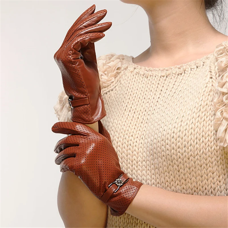 Брендовые перчатки из натуральной кожи женские весна осень тонкие модные трендовые перчатки из овчины перчатки для вождения пальцев