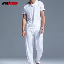 Мужские летние кунг-фу 2 шт. Обучающий набор тренажерный зал, фитнес, Йога короткий рукав, спортивный костюм для бега, дышащая упражнения Спортивная одежда