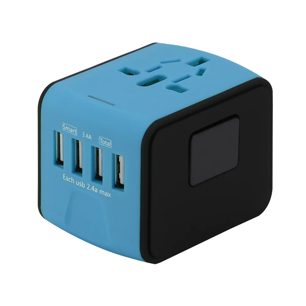 1 шт. Универсальное зарядное устройство адаптер 4 USB порта адаптер по всему миру электрическая розетка США Великобритания ЕС Австралия Международная дорожная вилка - Цвет: 4 USB port Blue
