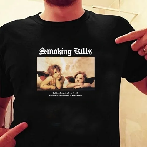 

HAHAYULE-JBH Angels Cherubs Smoking Skill Top Tee Short Sleeved Male Angel Child Printed Cotton Man T-shirt Short Sleeves