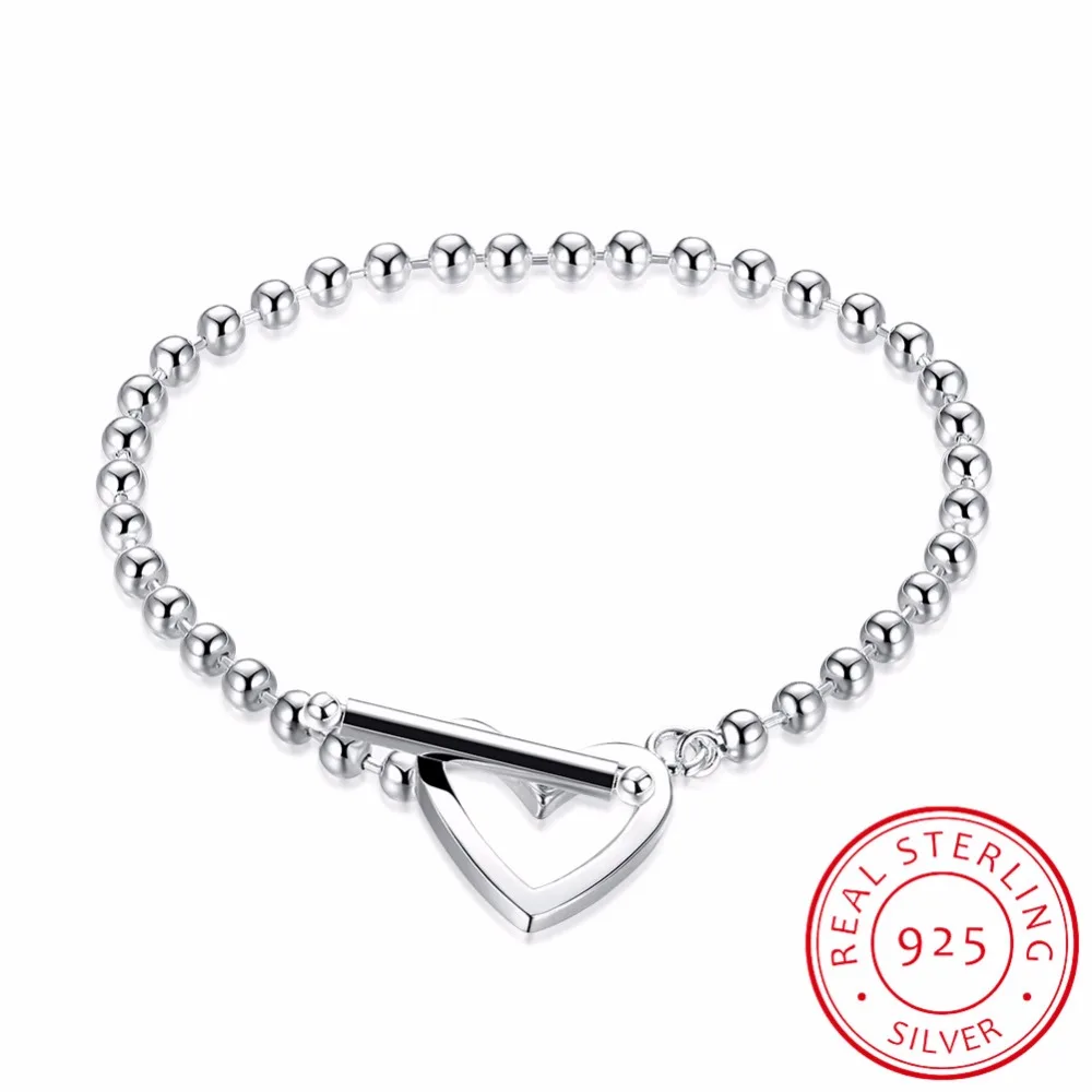 

LEKANI Heart Shaped Beads Bracelet & Bangle 925 Sterling Silver Charm Brand Design For Women Elegant Fine Jewelry Gifts