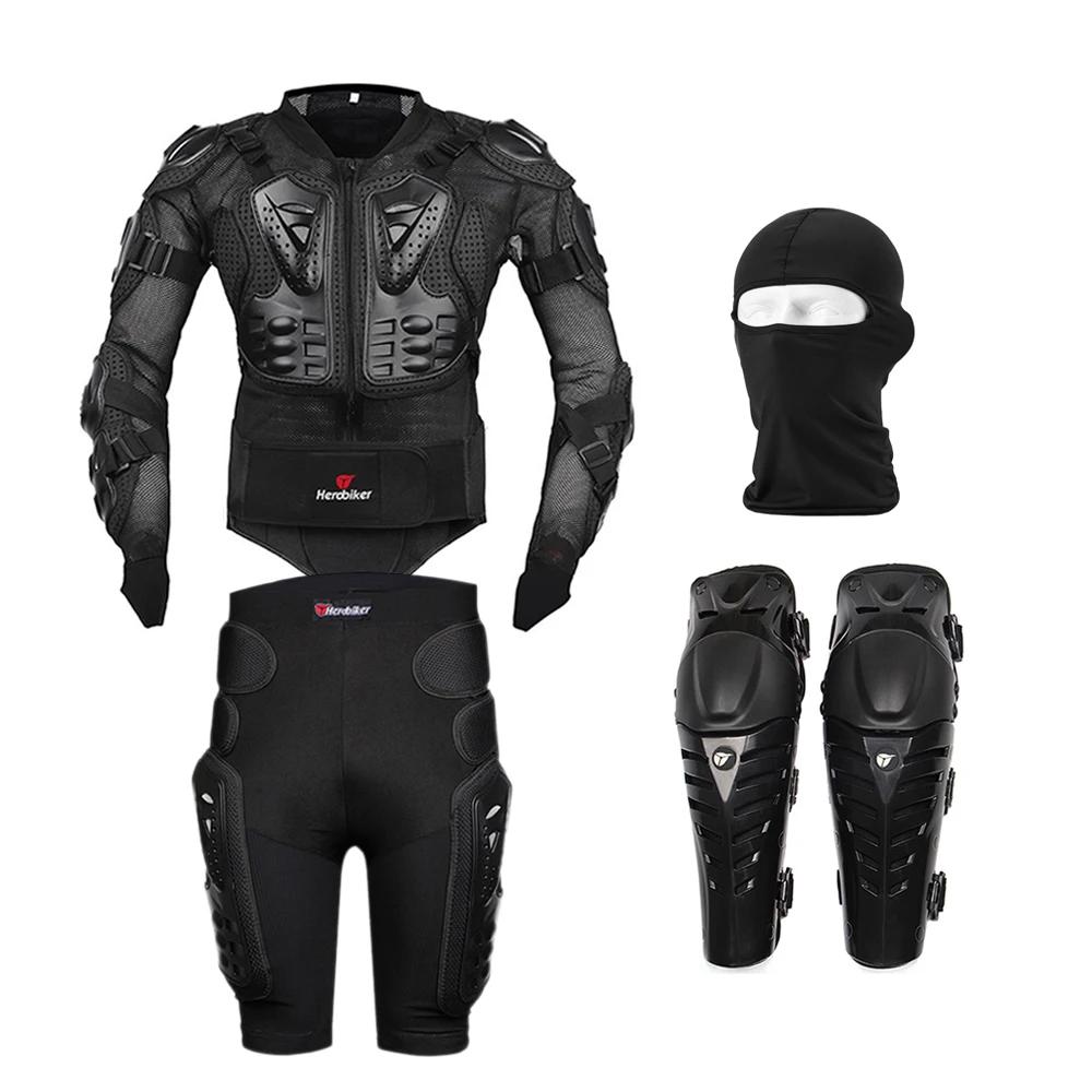 HEROBIKER, летняя мотоциклетная куртка, мотоциклетная защита, мотоциклетная защита, мотоциклетная куртка для мотокросса с защитой шеи - Цвет: Black Set 4