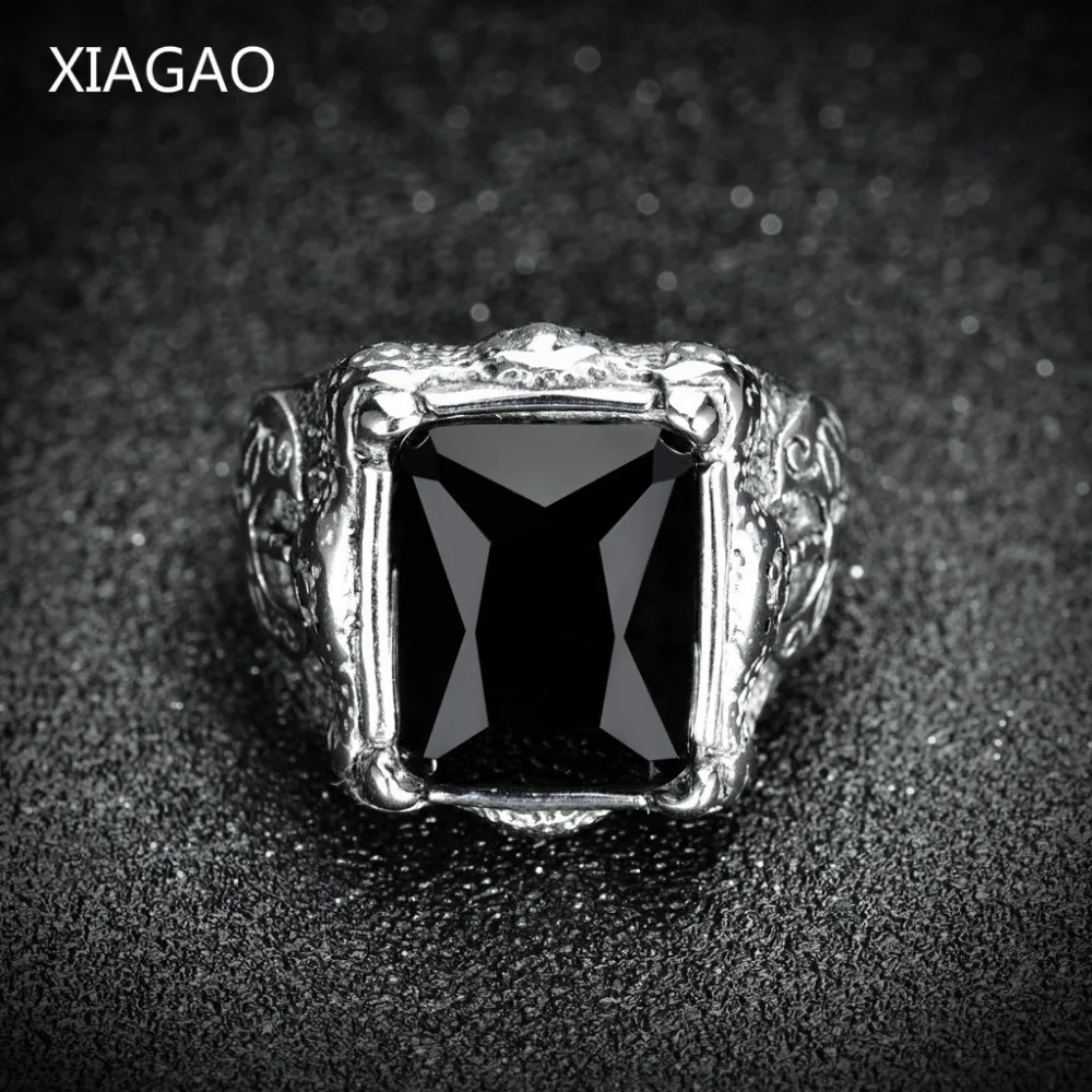 

XIAGAO New Arrival Square Men Jewelry 316L Stainless Steel Ring with Black Red 3A Zircon Crysta Fashion Steel Mens Rings