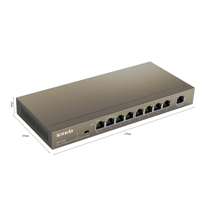 Tenda TEF1109P-8-63W Ethernet сетевой коммутатор gigabit 9-Порты и разъёмы, 250 м дальнее расстояние стабильный PoE Питание, подключи и играй, прочная и надежная