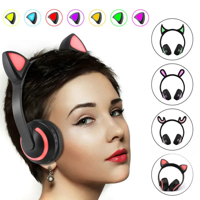 

Cat Ear Flashing Glowing Headset Earphone Bluetooth Headphone Girls Kids Gaming
