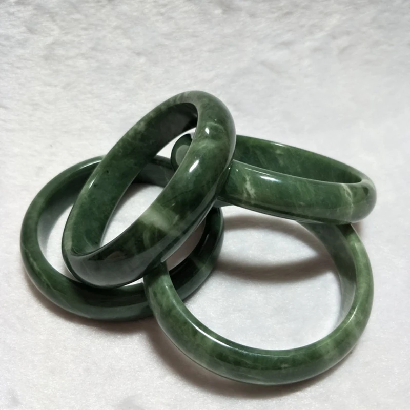 ААА красивый браслет китайский зеленый нефрит ручной резной браслет 54 мм-64 мм KYY8758