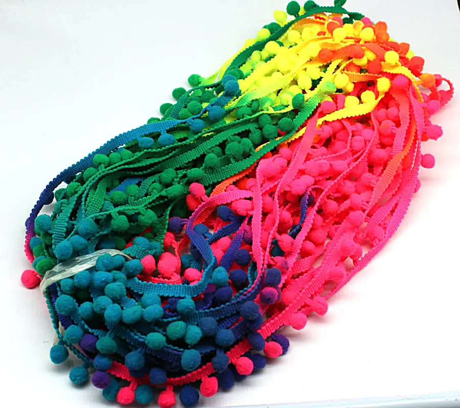 60 yards Handmade Rainbow 10mm-12mm Pom Pom Ball fringe Trim Ribbon DIY Craft Braid lace trimming