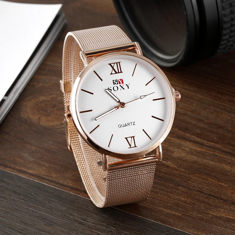 SOXY Top Brand Wrist Watch Women Watches Rose Gold Ladies Watch Ultra Thin Mesh Women's Watches Clock relogio feminino kol saati